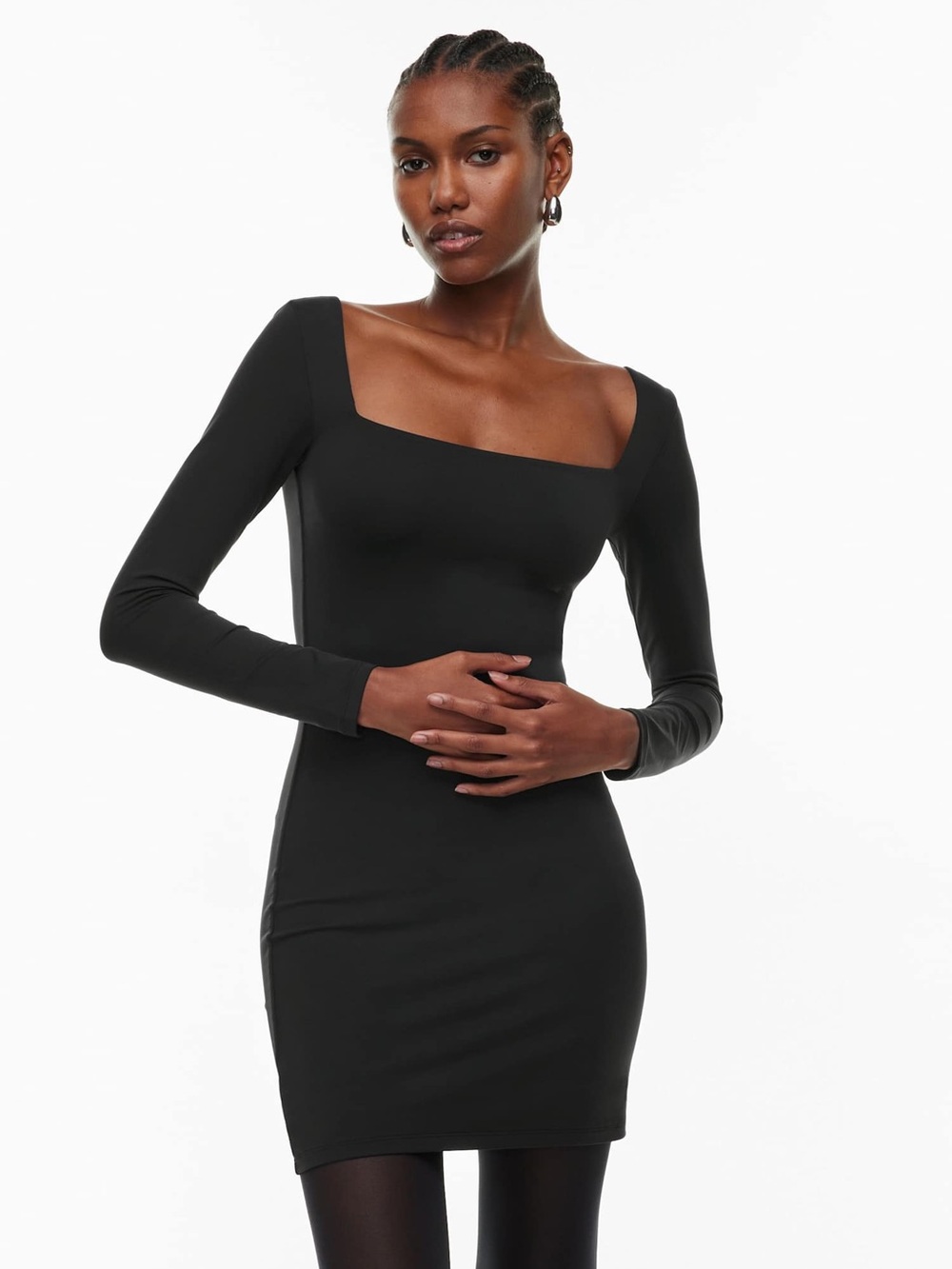 NWT Aritzia Babaton Contour Squareneck Longsleeve Mini Black Dress Large